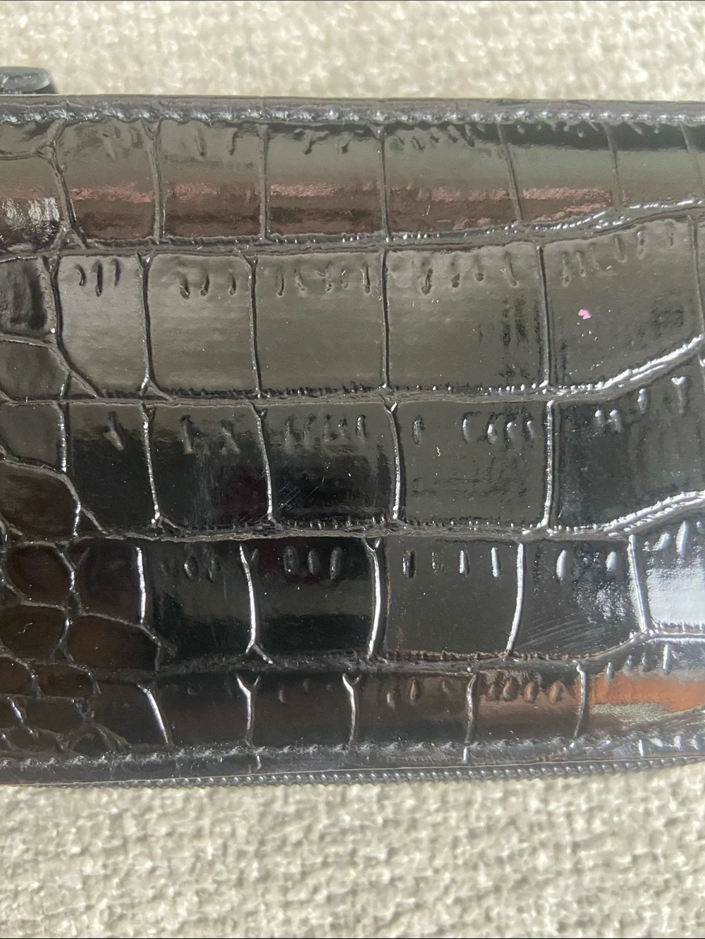 Patent Croc-Embossed Wristlet Phone Case with Wrist Strap - Black